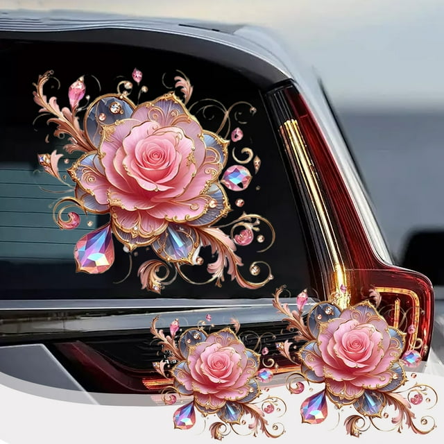 Sentmoon Car Decoration for Women Car Wall Stickers Romantic Floral Rose Tile Decals Waterproof Removable Design for Bathroom or Auto Interior Decoration Time-Limited Price Slashes & Steals