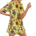thumbnail image 2 of Yuyamidu Sunflower Raccoon Ladies' Pajama Set Short Sleeve Round Neck Top & Soft Shorts 2-Piece Sleepwear for Women Casual Cute Lounge Sets, Yellow, 2 of 7