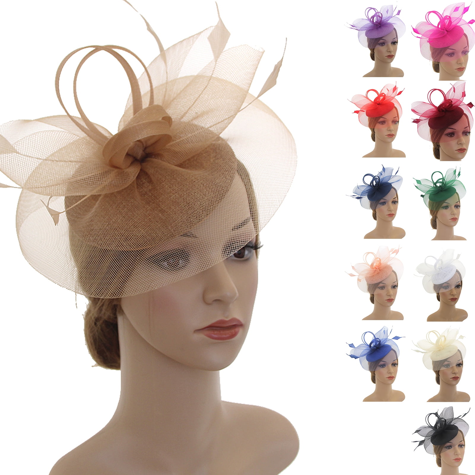 Travelwant Fascinators Hat Tea Party Headwear Ribbons Feathers on a