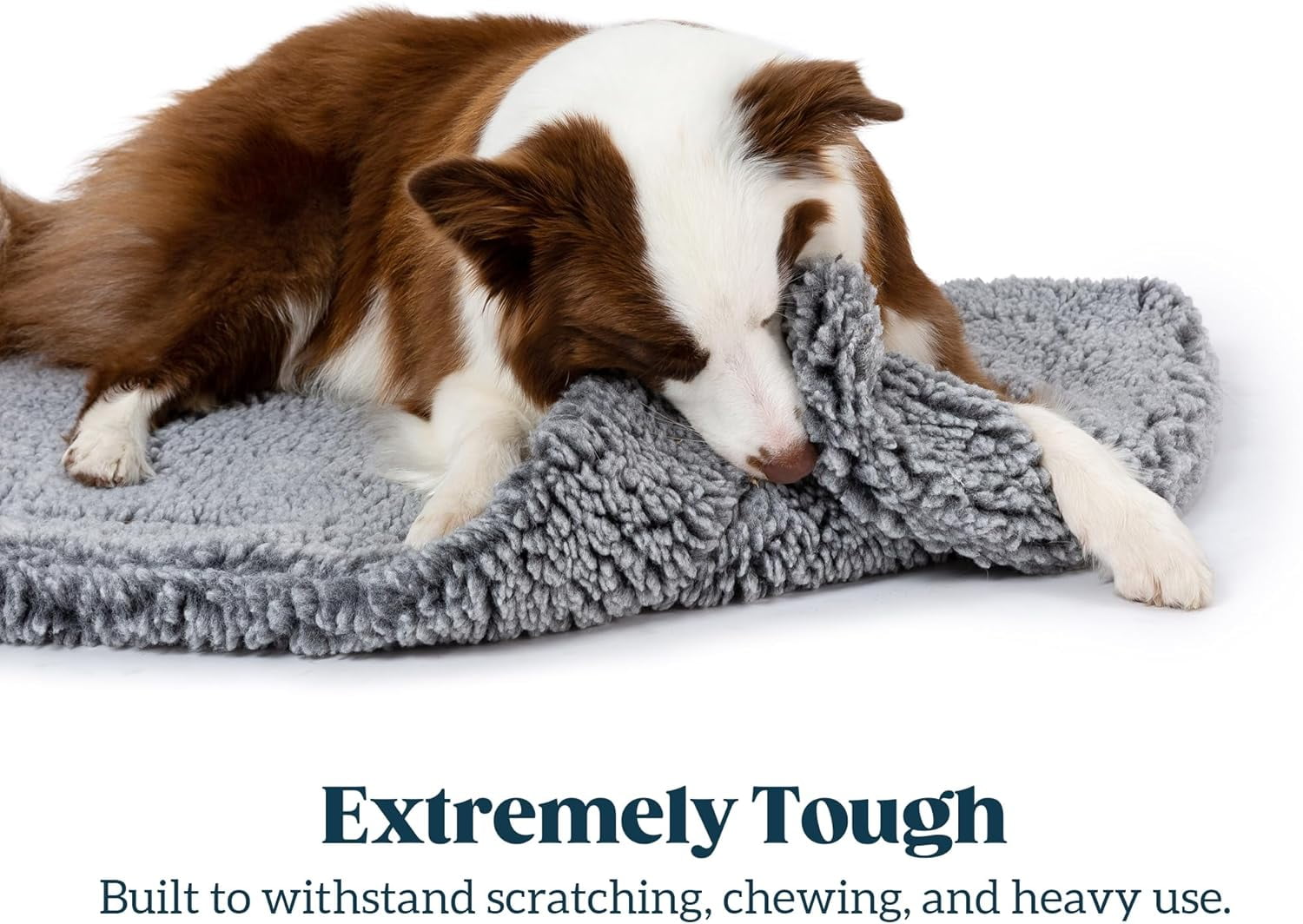 PELZIN Stoutwool Indestructible Dog Bed - Fluffy Chew Proof Dog Crate Pad - Tough Kennel Pad for Aggressive Chewers - Ideal for Extra Large Breeds & Fits 48-Inch Crate - 47"x29", Charcoal