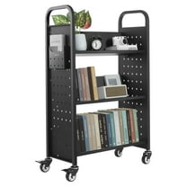 VEVOR Rolling Library Book Cart, 330 lbs Capacity, 30.3 x 15 x 48.0-Inch Library Cart, Single Sided V-Shaped Shelves with 3-Inch Lockable Wheels, Book Truck for Home Shelves Office and School, Black
