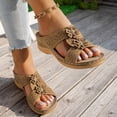 thumbnail image 2 of Comfortable Backless Wedge Sandals for Women Wide Toe Box Slip On Platform Sandal Non Slip Walking Slide Shoes Brown Size 9.5, 2 of 7