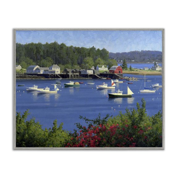 Stupell Industries Coastal Summer Harbor Inlet Gray Framed Giclee Art, 30 x 24, by Jimmy Dyer