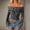 Grey, variant on Womens T Shirts Casual Leopard Print Off The Shoulder Trim Mesh Crop Tshirts Top