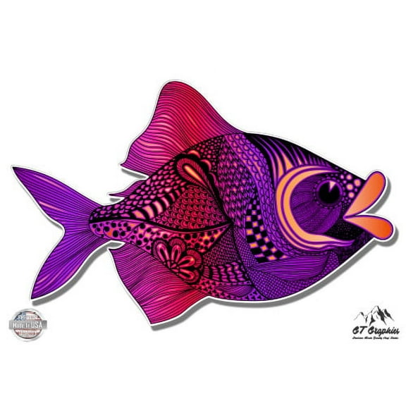 Colorful Fish Purple Tangle Style - 3" Vinyl Sticker - For Car Laptop I-Pad Phone Helmet Hard Hat - Waterproof Decal
