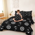 thumbnail image 3 of spefrowx Simple Silhouette Ship Wheel Queen Bedding for Kids, Anchor Sail Lettering Bedding Comforter Set Queen, Black Reversible, 7-Piece, 3 of 6