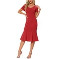 thumbnail image 2 of INSPIRE CHIC Women's Sheath Dress Cocktail Party 1950s Vintage Button Decor Ruffled Mermaid Midi Dress XS Red, 2 of 6