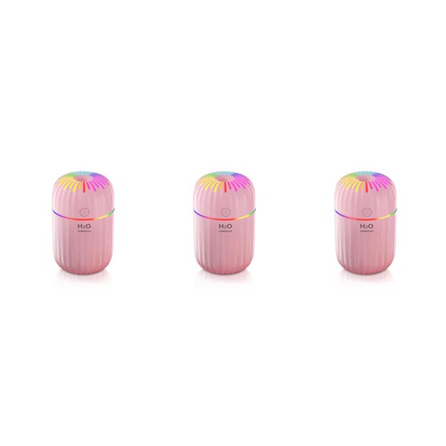 Bearachild Humidificador de aire, aceite esencial, difusor de humidificación de 300ml con luz nocturna, decoración de bajo ruido, pulverizador Rosado 3piezas