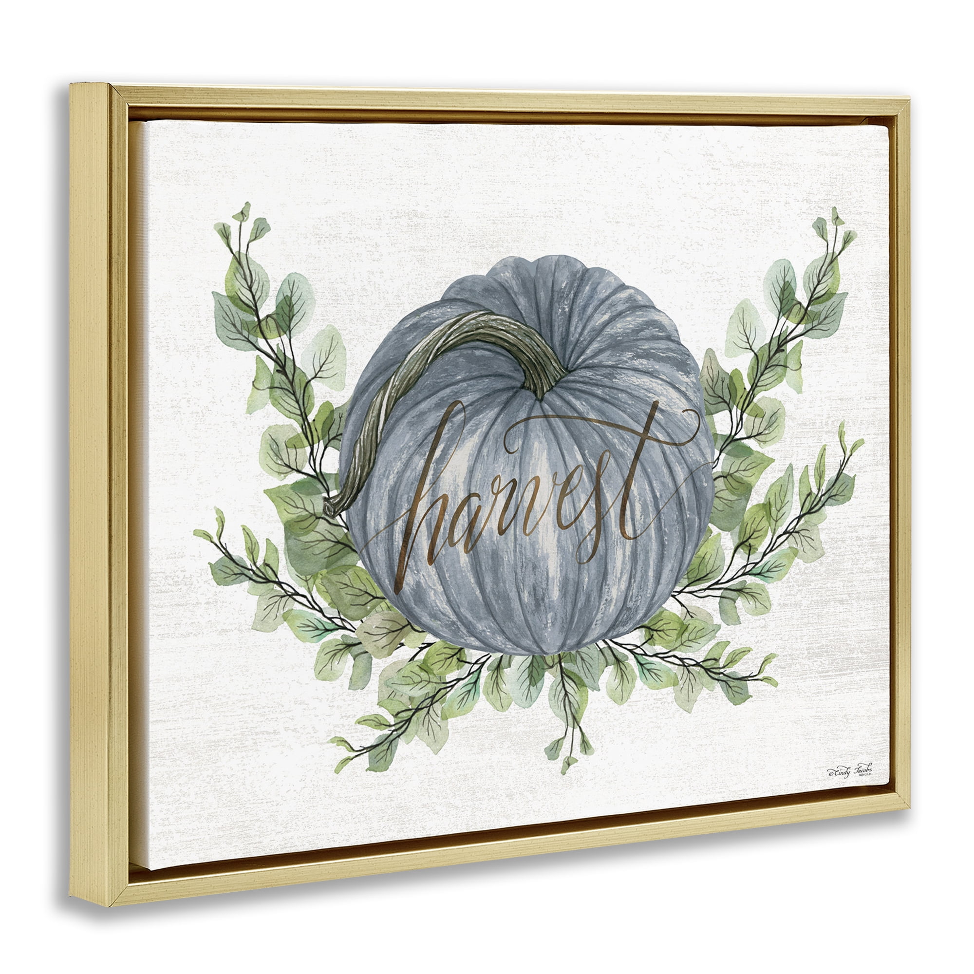 Stupell Industries Blue Harvest Pumpkin Food & Beverage Painting Gold Floater Framed Canvas Art Print Wall Art, 31 x 25