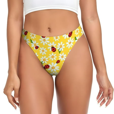 Rateoe Chamomile And Ladybug Pattern Seamless Women Underwear Thongs No Show Ladies Thong No Line Breathable Comfortable Panties Undies for Women-Small