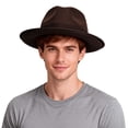 thumbnail image 3 of BadPiggies Fedora Hat for Men and Women Short Brim Roll Up Cowboy Hats with Feathers (Coffee), 3 of 9