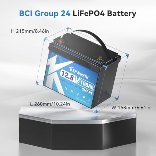 12.8V 100Ah LiFePO4 Battery Bluetooth, Deep Cycle Lithium Batteries with Built-in 100A BMS, BCI Group 24, Grade A Lithium Iron Phosphate Cells, for Trolling Motor, Boat, Rv, Solar,