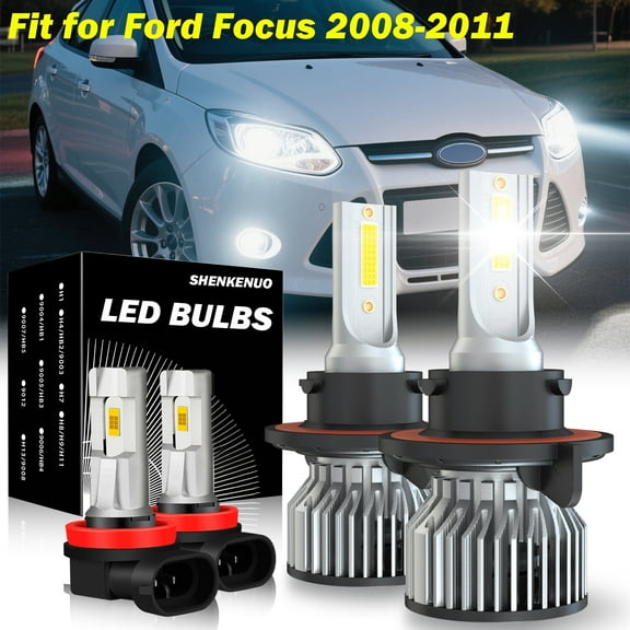 For 2008-2011 Ford Focus 2.0L 2.5L LED Headlight Bulbs 9008/H13 High/Low Beam H11 H8 Fog Light 6000k 4pcs