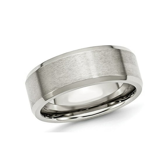 Mens 8mm Stainless Steel Comfort Fit Wedding Band Ring with Beveled Edge for Men
