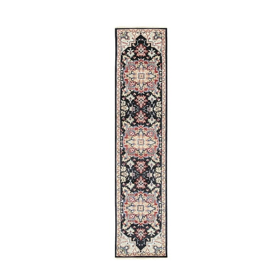 EORC Navy Hand Knotted Wool Traditional Oriental Design Weave Rug, 2'6 x 8'