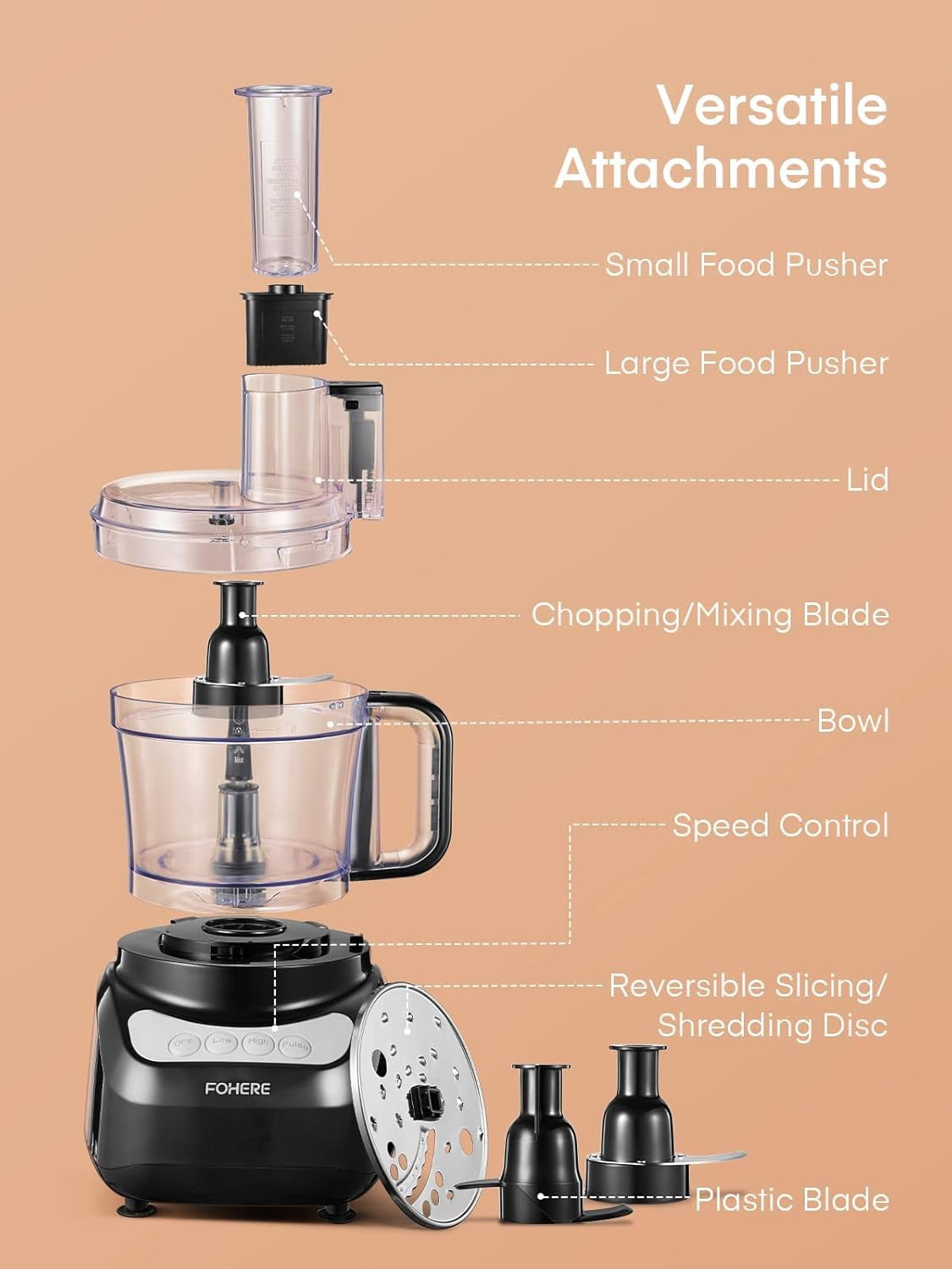 Food Processor, 12 Cup Large Capacity with 500W Motor, 2-in-1 Feed Chute Meat Grinder & Chopper for Mincing Dicing Shredding Puree Kneading Dough  Stainless Steel