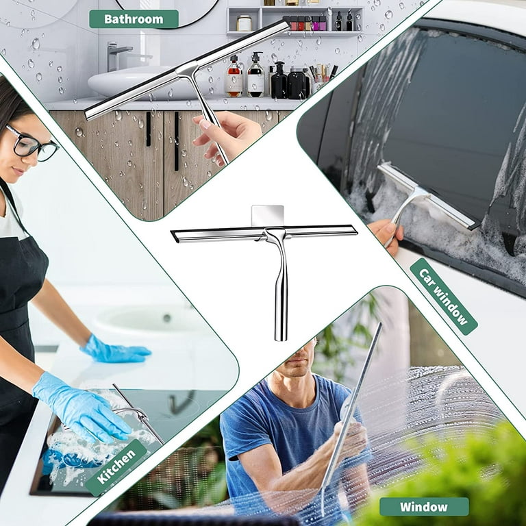 Shower Squeegee for Shower Doors 10 Inch Bathroom Squeegee for  Windows,Kitchen,Mirror and Car Glass, Stainless Steel