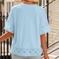 thumbnail image 4 of Puntoco Women tops for Summer 2025 Clearance Women Vintage Lace Patchwork Bow V-Neck Three Quarter Blouses T-Shirt Blue 12(S), 4 of 8