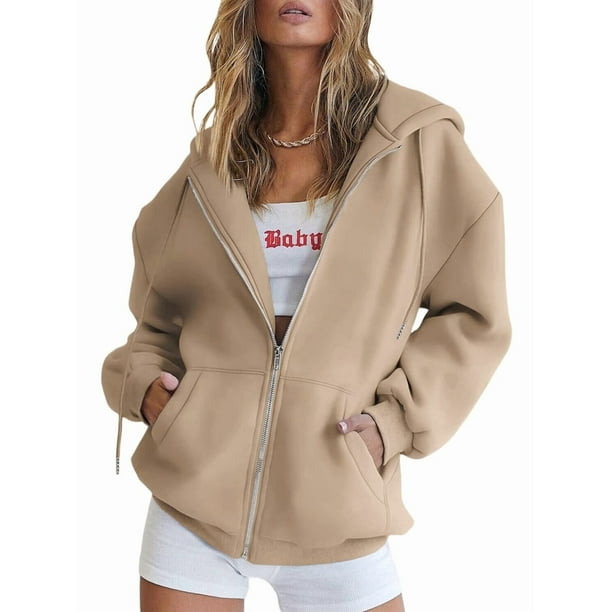 Sudaderas con Capucha y Cremallera para Mujer, Sudaderas Extragrandes, Conjuntos de Moda Escolar para Otoño, Chaquetas Informales, Ropa de Invierno Camello M