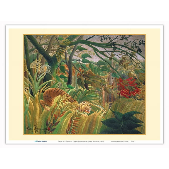 Tiger in a Tropical Storm (Surprised) - From an Original Color Painting by Henri Rousseau c.1891 - Master Art Print (Unframed) 9in x 12in