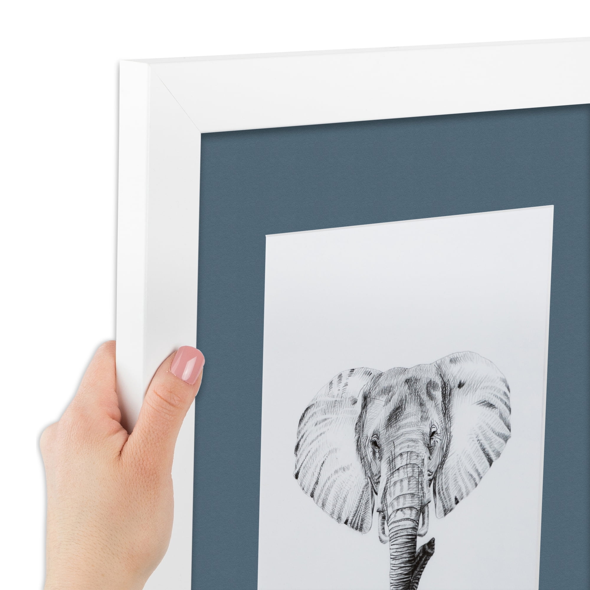 ArtToFrames 22x28" Matted Picture Frame with 18x24" Single Mat Photo Opening Framed in 1.25" Satin White Frame and 2" Dutch Blue Mat (FWM-3966-22x28)