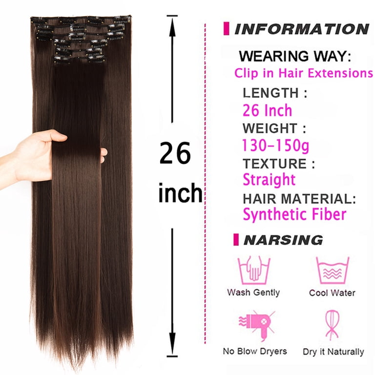 - 26” FULL HEAD STRAIGHT CLIP IN HAIR EXTENSIONS SHCKE Full Head Clip in Hair Extensions Colorful 26 main image 2