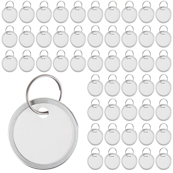 Januofit 50 Pcs Key Tags 1 Inch White Paper Labels Writable Round Plastic Key Chain Tags with Split Rings Sturdy Lightweight Item Identifiers