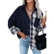 thumbnail image 2 of Camisas con botones para mujer, blusa a cuadros, blusa con hombros caídos y solapa para mujer, blusa a cuadros para mujer, resistente y duradera, 2 of 6