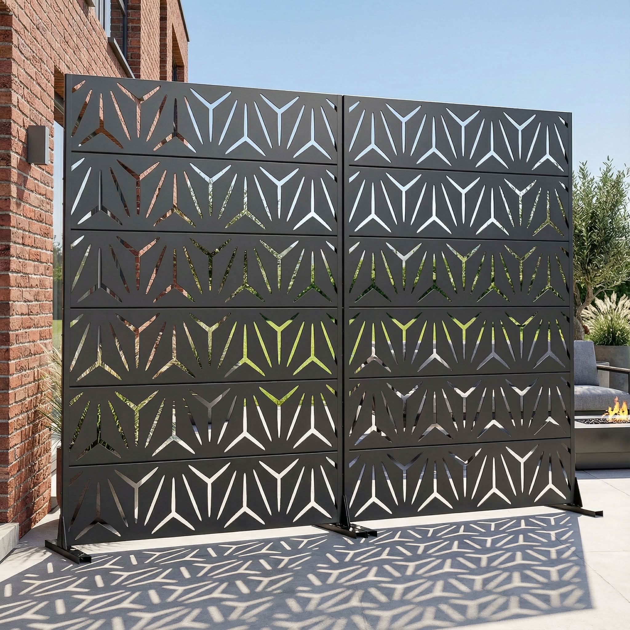 MAYEERTY 6 Panels Metal Outdoor Privacy Screen Panel Garden Divider Patio Backyard Decorative Privacy Fence 2Pcs, 72×47.2×15.7in