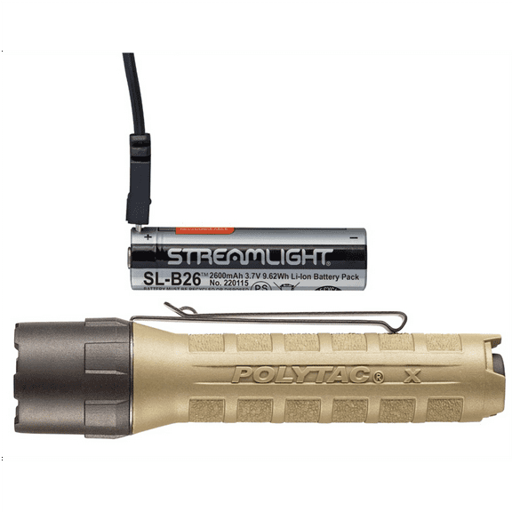 Streamlight 600 Lumen PolyTac X USB Flashlight - Includes SL-B26 battery pack Clam - Coyote