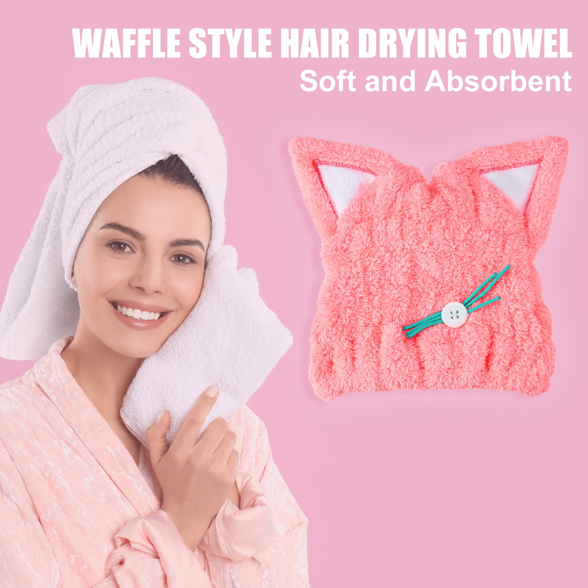 Unique Bargains Kitty Shape Cute Hair Drying Towel Dry Cap 1 Pc Pink