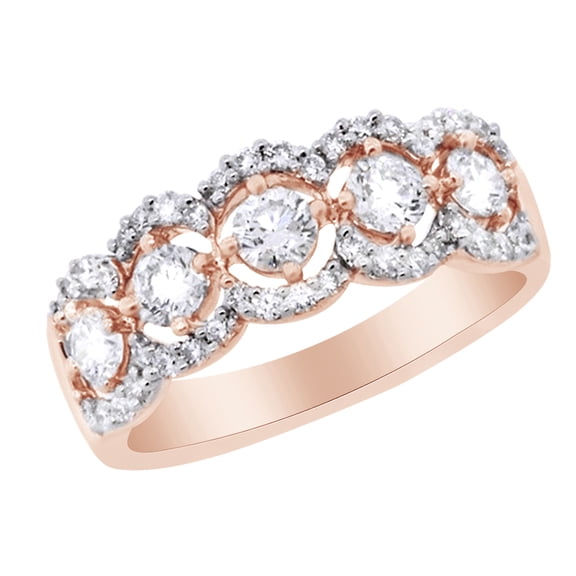 AFFY Round Cut Cubic Zirconia Five Stone Band Ring in 14k Rose Gold Over Sterling Silver (0.88 Cttw) Size - 4