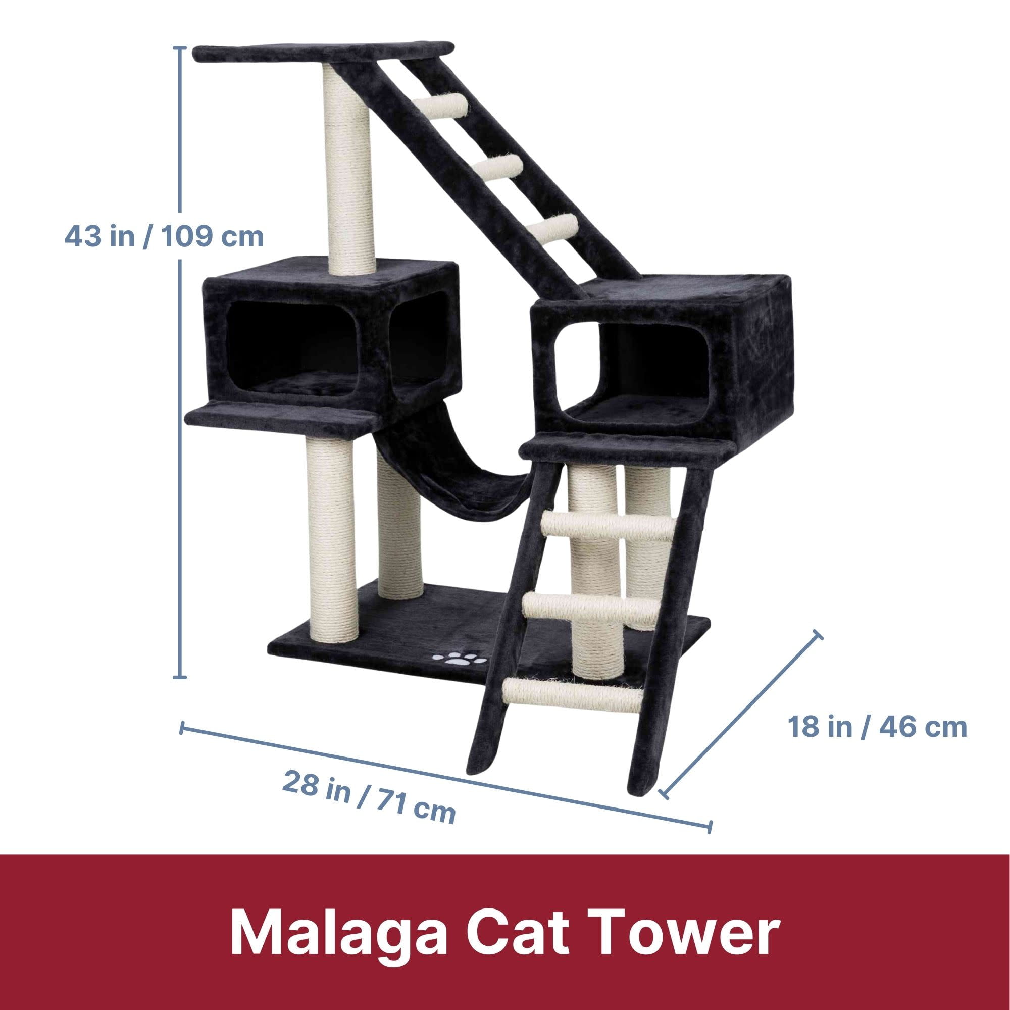 TRIXIE Malaga Sisal 3-Level 43" Cat Tree with Scratching Posts, Condos & Ladders, Gray