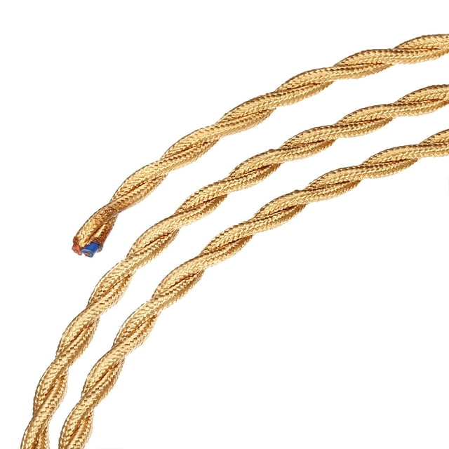 Unique Bargains Twisted Cloth Covered Wire 2Core 18AWG 3.0m/9.84ft Cable,Light Gold Tone
