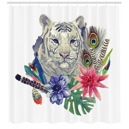 Tiger Shower Curtain Retro Inspired Symbols Ethnic Montage With