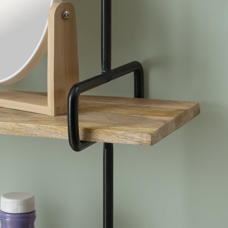 Metal and Natural Wood 3-Tier Wall Shelf