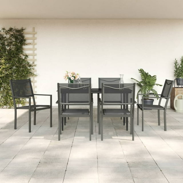 vidaXL Ensemble de Salle à Manger de Jardin 7 Pcs Noir Acier et Textilène