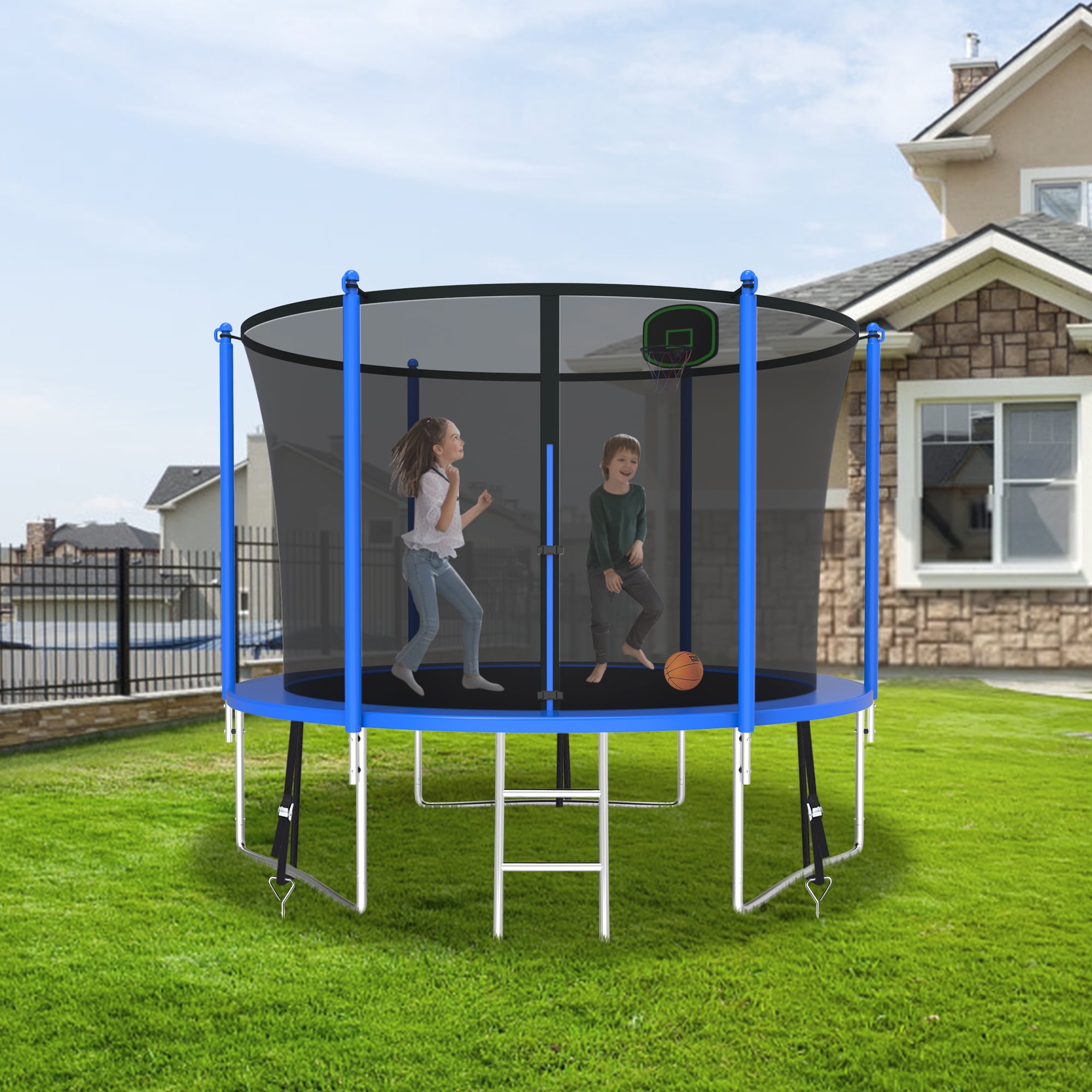 CITYLE Trampoline 10FT Trampoline for Kids and Adults, Outdoor Trampoline with Enclosure Net, Backyard Trampoline with Basketball Hoop, Wind Stakes, Ladder, Weather Resistant, Easy Assembly,Last Long