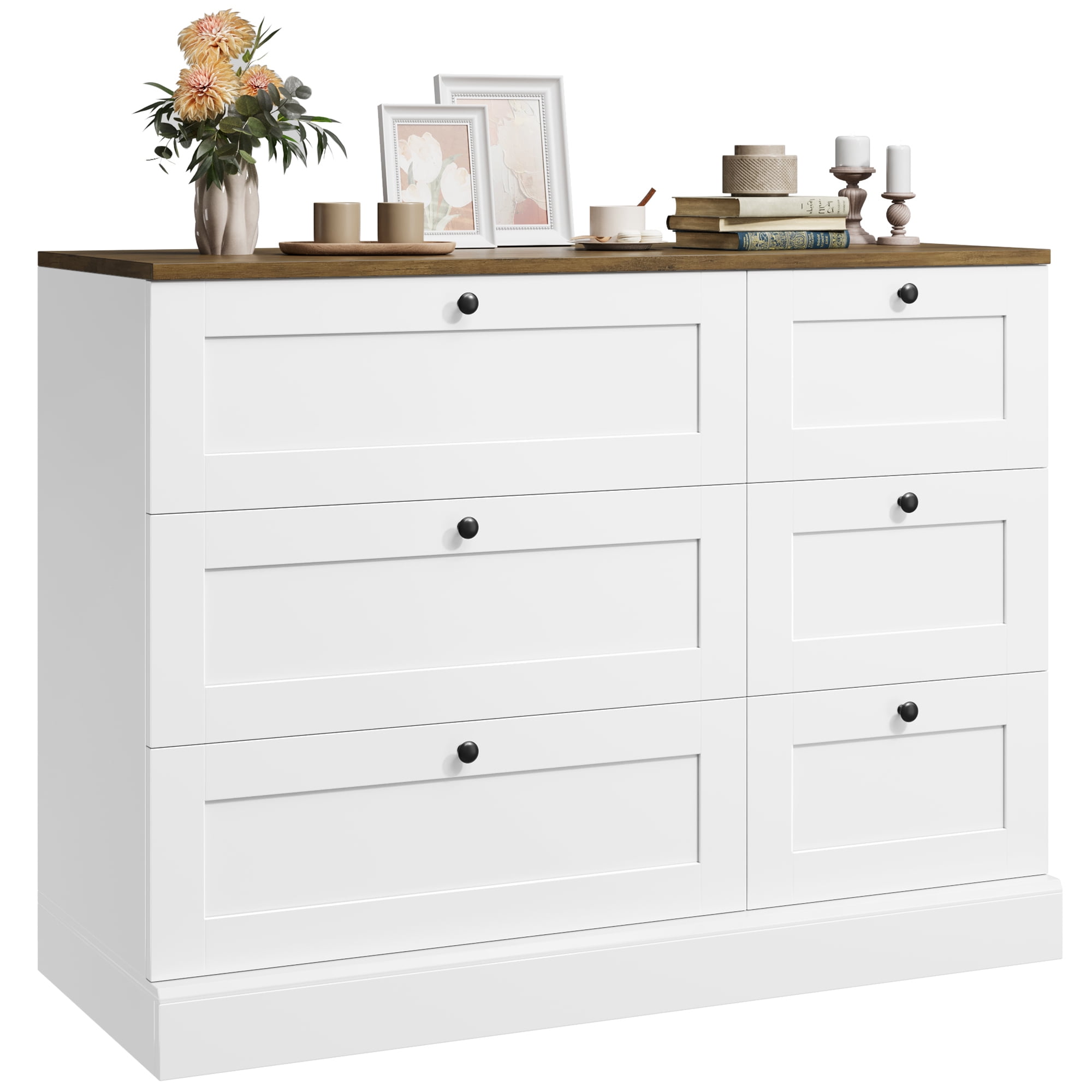 Homfa 6 Drawer White Dresser for Bedroom, Modern Wood Storage Cabinet Chest of Drawer for Living Room Entryway