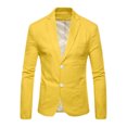 thumbnail image 1 of Chaqueta de lino para hombre Sólido Slim Fit Chaqueta deportiva ligera de un solo pecho Blazer Amarillo L Unique Bargains Blazer, 1 of 6