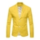 thumbnail image 1 of Chaqueta de lino para hombre Sólido Slim Fit Chaqueta deportiva ligera de un solo pecho Blazer Amarillo L Unique Bargains Blazer, 1 of 6