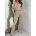 thumbnail image 5 of Womens Workout Sets 2 Piece Gym Yoga Outfits Crossover Flare Leggings Khaki L, 5 of 7