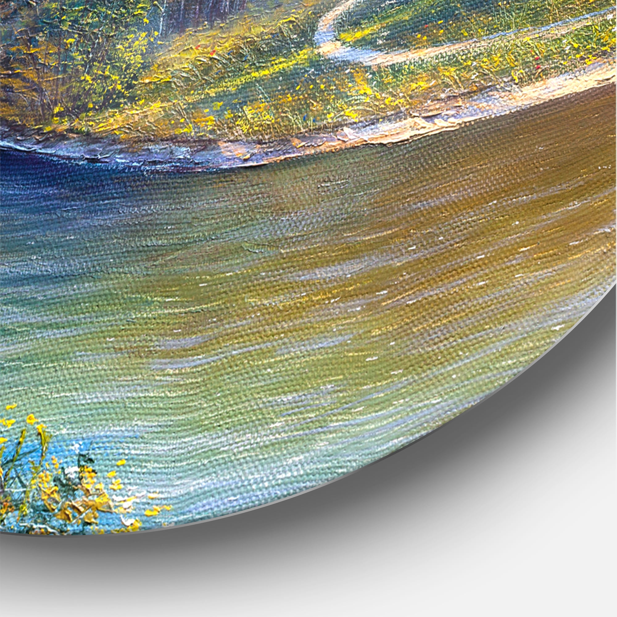 Designart 'Sunrise Glow Through The Pine & Fir Forest' Lake House Circle Metal Wall Art 36x36 - Disc of 36
