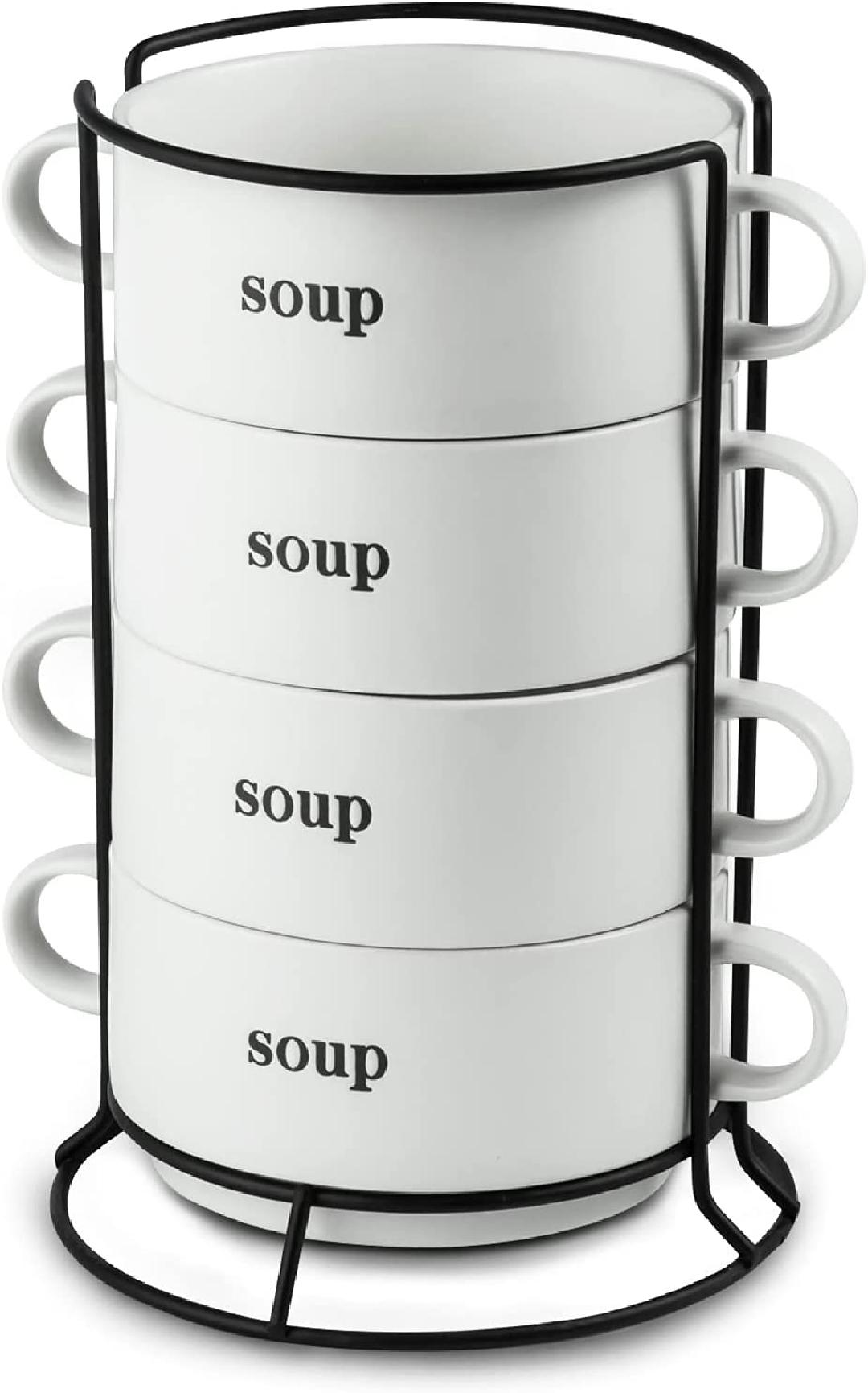 Soup Mugs Porcelain Soup Crocks with Handles Stackable Soup Bowl for