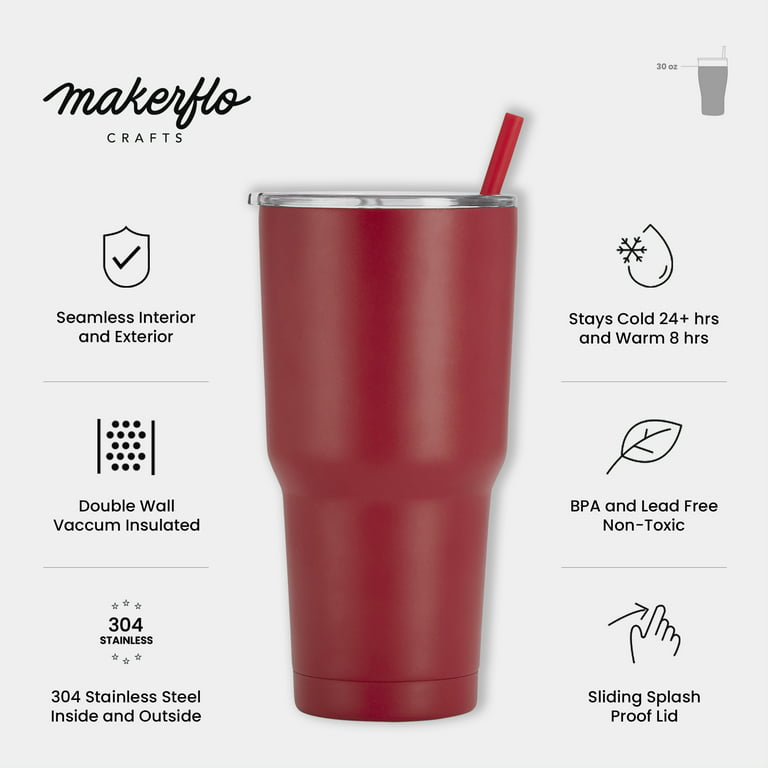 Makerflo 30 oz Powder Coated Tumbler, Stainless Steel Insulated Tumbler,  Red, 1 Pc