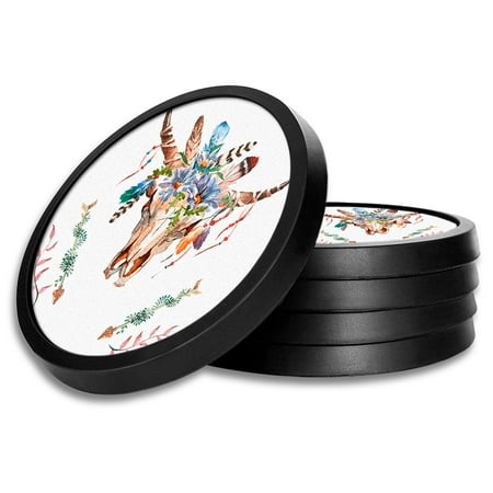 

Silicone Non-Slip Drink Coasters with Removable Printed Absorbent Felt Pad - Set of 4 - Bull & Flowers