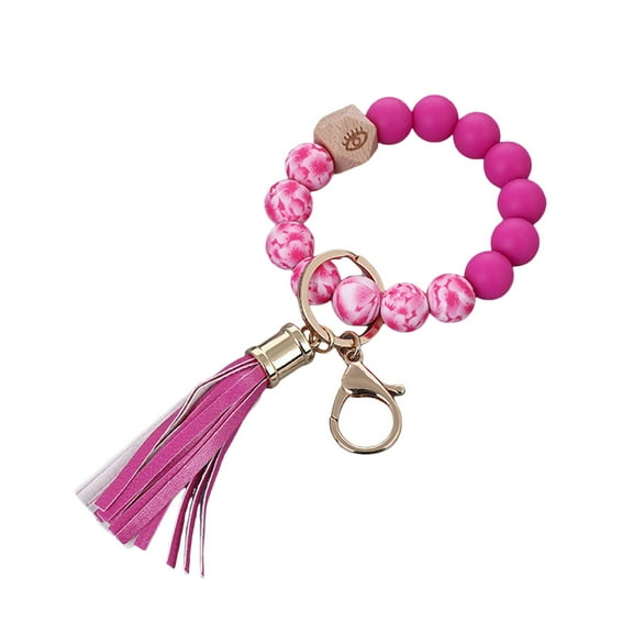 Silicone Beaded Keychain - Wristlet, Leather Tassel, for Women Keys Organization