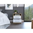 thumbnail image 2 of White and Light Oak 2-Drawer 1-Shelf Rectangle Nightstand,White Particle Board Furniture Bedroom Nightstands, 2 of 7