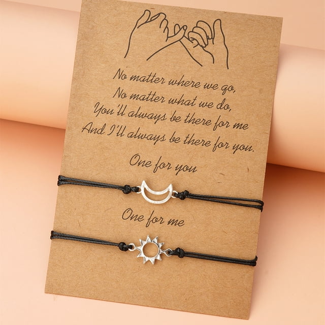 Pulsera de pareja con tarjeta ajustable tejida con línea de cera de sol y luna de aleación simple y creativa