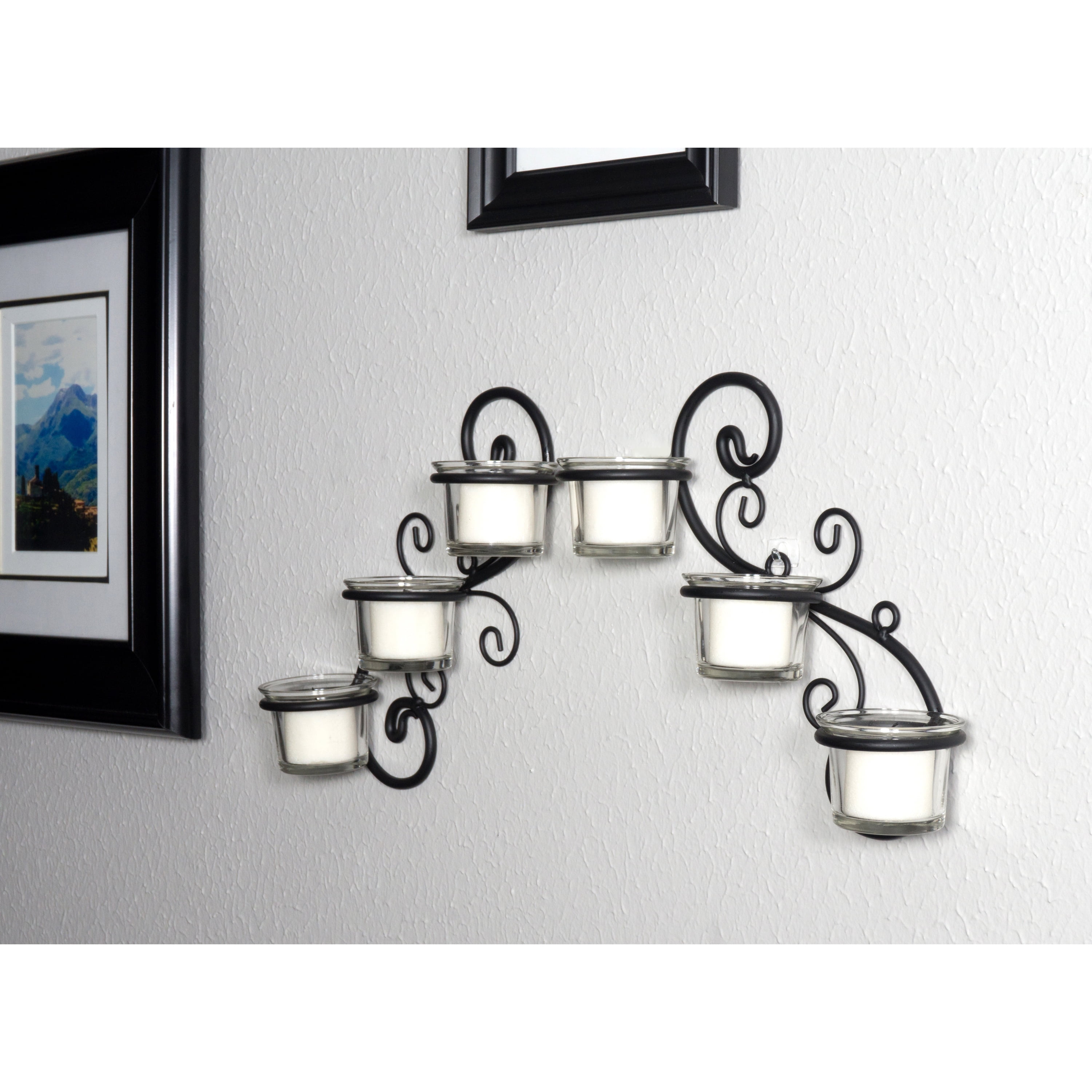 Stonebriar Collection Stonebriar Decorative Tea Light Candle Holder Wall Sconce Set, Black, Set of 2